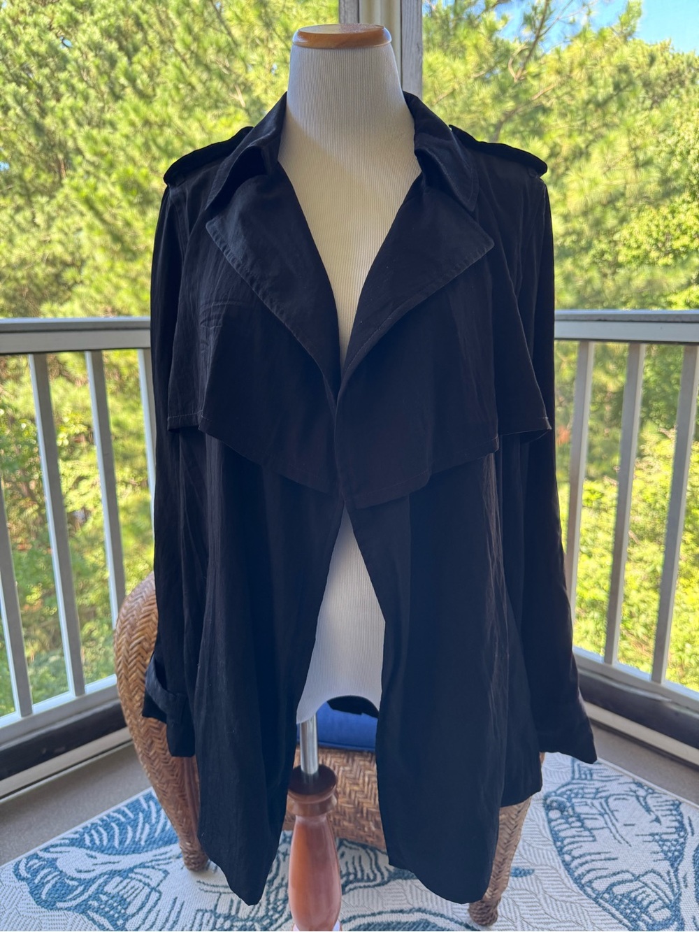 GAP Black Draped Open Front Trench Coat